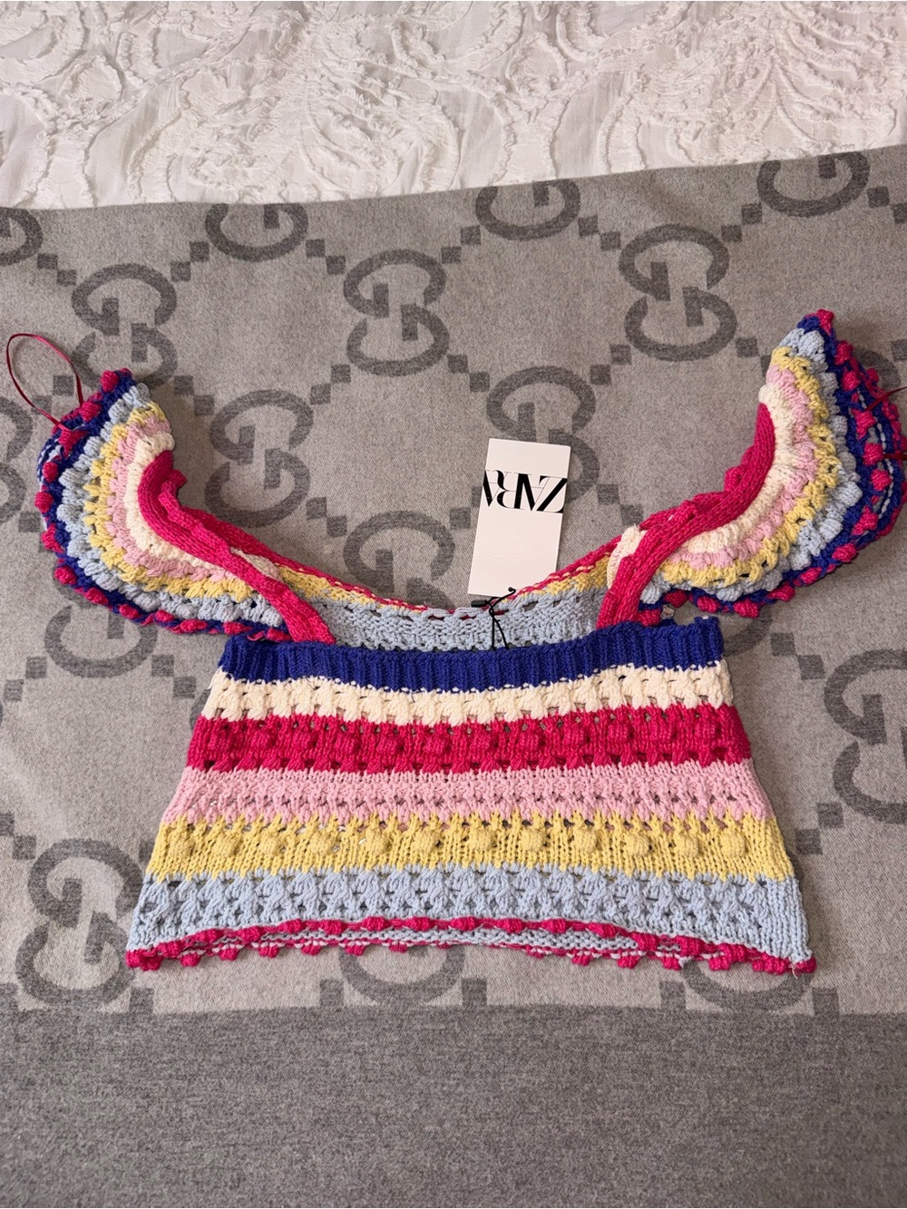 NWT ZARA Multicolor Crochet Ruffle-Strap Top - Picture 7 of 7